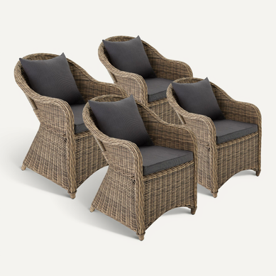 Lot De 4 Fauteuils En Rotin Et Aluminium En Résine Tressée, Aluminium Marron Naturel Lot De 4 Fauteuils En Rotin Et Aluminium En Résine Tressée, Aluminium Marron Naturel