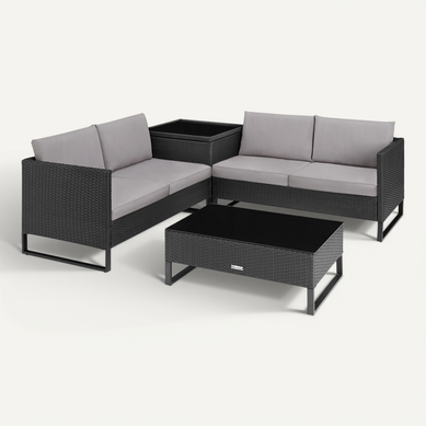 Canapé De Jardin Lounge En Rotin Noir 128.5 X 66 X 63.5 Cm Canapé De Jardin Lounge En Rotin Noir 128.5 X 66 X 63.5 Cm