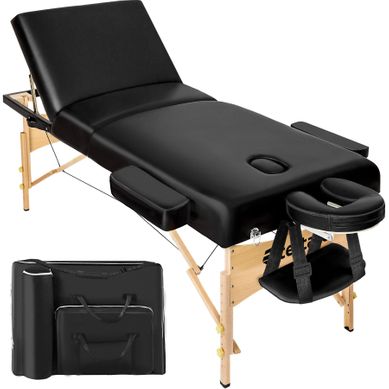 Table De Massage Portable Pliante à 3 Zones Somwang En Bois, Cuir Synthétique Noir