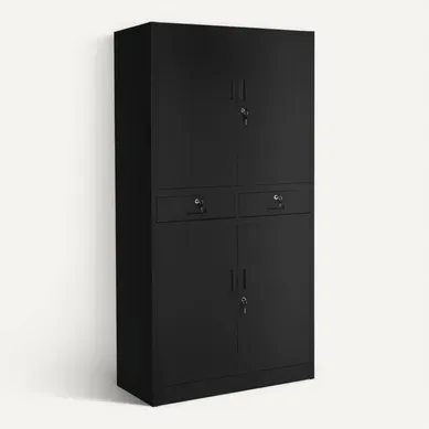 Armoire Métallique De Classement En Acier Laqué époxy Noir 2 Tiroirs 80x180x40cm Verrouillable