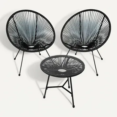 Ensemble De 2 Chaises De Jardin Avec Table Noir 190 X 149 X 78 Cm Ensemble De 2 Chaises De Jardin Avec Table Noir 190 X 149 X 78 Cm