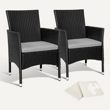 Lot De 2 Fauteuils De Jardin En Rotin Nantes En Résine Tressée, Acier Noir/beige Lot De 2 Fauteuils De Jardin En Rotin Nantes En Résine Tressée, Acier Noir/beige