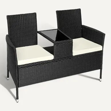 Canapé De Jardin Rotin Narbonne En Résine Tressée, Acier Noir/beige Canapé De Jardin Rotin Narbonne En Résine Tressée, Acier Noir/beige