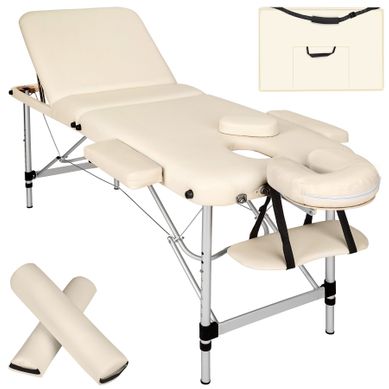 1 Table De Massage Portable Pliante À 3 Zones En Aluminium, Cuir Synthétique Beige
