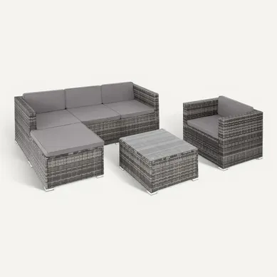 Salon En Rotin Gris 179 X 150 X 65 Cm Salon En Rotin Gris 179 X 150 X 65 Cm
