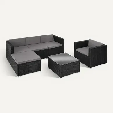 Salon En Rotin Noir 179 X 150 X 65 Cm Salon En Rotin Noir 179 X 150 X 65 Cm