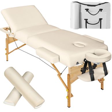 Ensemble De Table De Massage Portable Pliante 3 Zones Somwang En Polyuréthane Beige