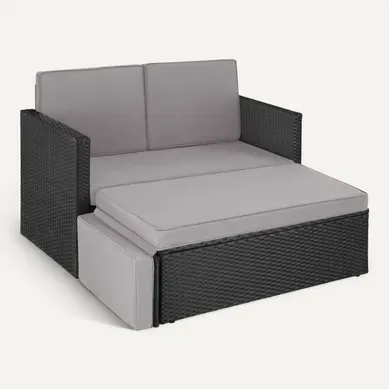 Canapé De Jardin Lounge En Rotin Noir/gris 119 X 64.5 X 71.5 Cm Canapé De Jardin Lounge En Rotin Noir/gris 119 X 64.5 X 71.5 Cm