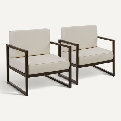 Lot De 2 Fauteuil De Jardin Comosa En Acier Enduit De Poudre Marron/beige Lot De 2 Fauteuil De Jardin Comosa En Acier Enduit De Poudre Marron/beige