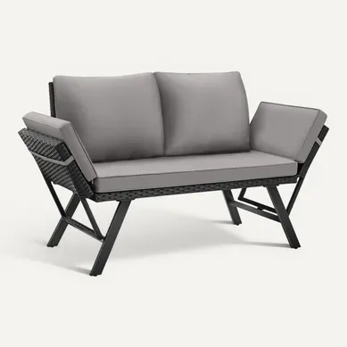 Canapé Lounge En Rotin Gris Clair/noir 61 X 157 X 89 Cm Canapé Lounge En Rotin Gris Clair/noir 61 X 157 X 89 Cm