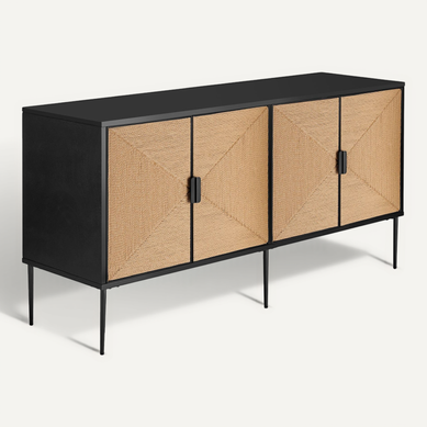 1 Buffet Effet Jute Avec Rangement Juna En Bois Noir/marron 1 Buffet Effet Jute Avec Rangement Juna En Bois Noir/marron