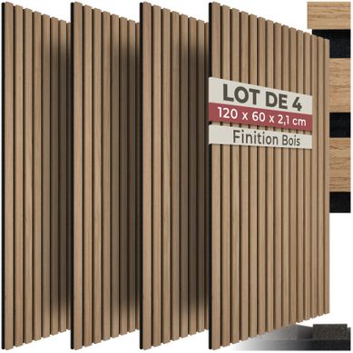 Panneaux Acoustiques En Mdf Lot De 4 Marron Chêne Absorbeur Sonorité Design Scandinave 120x60x2 Cm
