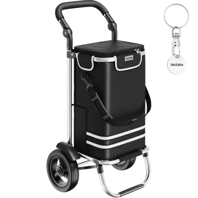 Chariot De Courses 3 En 1 Pliable Avec Sac Isotherme Cadre Aluminium Noir