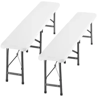 Lot 2 Bancs Pliants Brasserie Plastique Acier Blanc Résistants Intempéries Charge 500 Kg Lot 2 Bancs Pliants Brasserie Plastique Acier Blanc Résistants Intempéries Charge 500 Kg