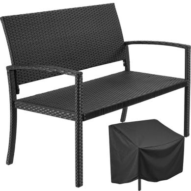 Banc De Jardin 2 Places Résistant Aux Intempéries Polyrotin Noir Avec Housse 125x62,5x90cm 250 Kg