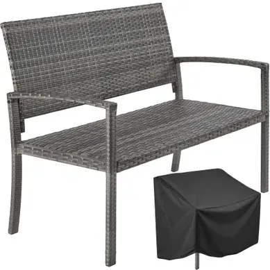Banc À Deux Places Résistant Aux Intempéries Tressage Polyrotin Gris 125x62,5x90cm Housse Incluse
