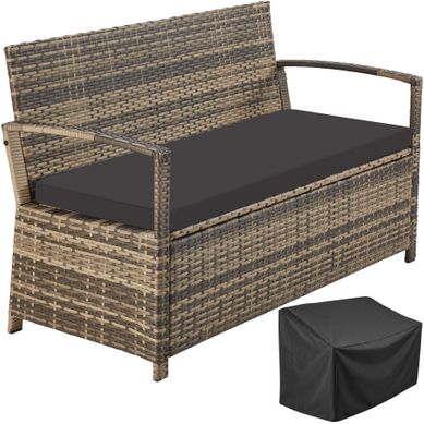 Banc Jardin Deux Places Résistant Intempéries 128x56x77,5cm Marron Naturel Rangement 160l Housse