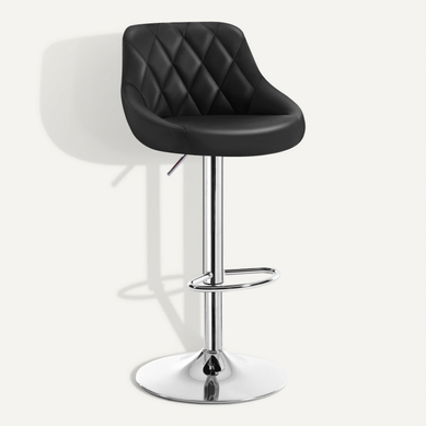 Tabouret De Bar Réglable En Similicuir + Acier Chromé-Noir Tabouret De Bar Réglable En Similicuir + Acier Chromé-Noir