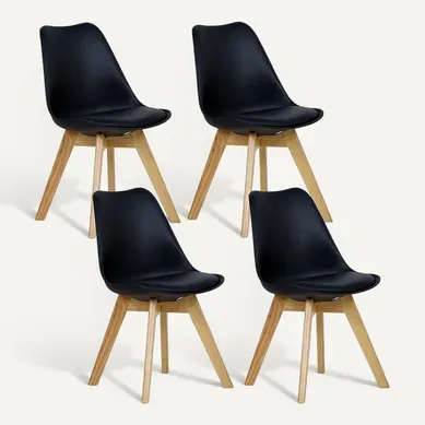 Lot De 4 Chaises De Salle à Manger. Pied En Bois. Assise En Similicuir. Style Nordique. Noir Lot De 4 Chaises De Salle à Manger. Pied En Bois. Assise En Similicuir. Style Nordique. Noir