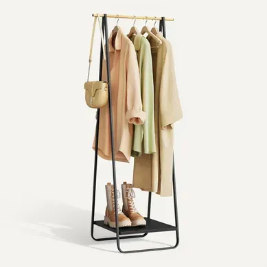 Porte-manteau En Métal. Porte- Vêtements Avec Étagère Pour Chaussures. 54x40x141cm. Noir