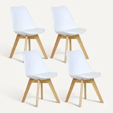 Lot De 4 Chaises De Salle à Manger. Pied En Bois. Assise En Similicuir. Style Nordique. Blanc Lot De 4 Chaises De Salle à Manger. Pied En Bois. Assise En Similicuir. Style Nordique. Blanc