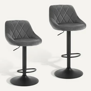 Lot De 2 Tabourets De Bar Siège Bien En Velours - Hauteur Réglable Pieds En Métal - Gris Foncé Lot De 2 Tabourets De Bar Siège Bien En Velours - Hauteur Réglable Pieds En Métal - Gris Foncé