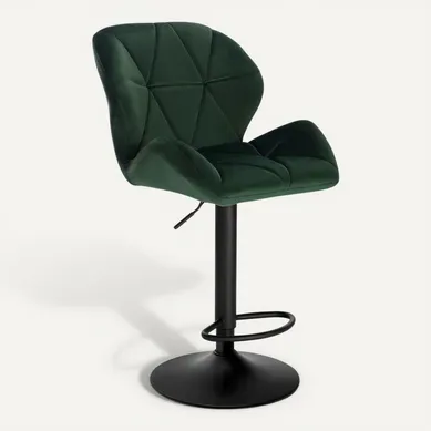 1xTabouret De Bar Avec Dossier-En Velours + Métal-Vert Foncé