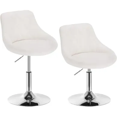 Lot De 2 Tabourets De Bar En Similicuir-Tabourets De Rotatif Pieds En Métal-Hauteur Réglable-Blanc