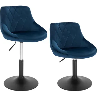 Lot De 2 Tabourets De Bar Siège Bien Rembourré En Velours -hauteur Réglable Pieds En Métal-bleu