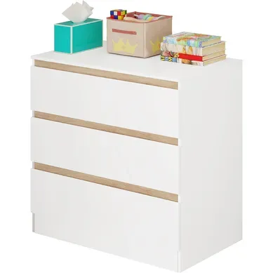 Commode bébé avec 3 Tiroirs en panneau aggloméré Blanc.