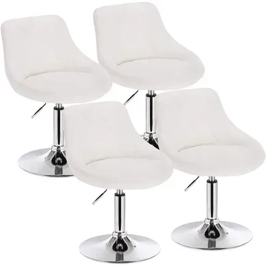 Lot De 4 Tabourets De Bar En Similicuir-tabourets De Rotatif Pieds En Métal-hauteur Réglable-blanc