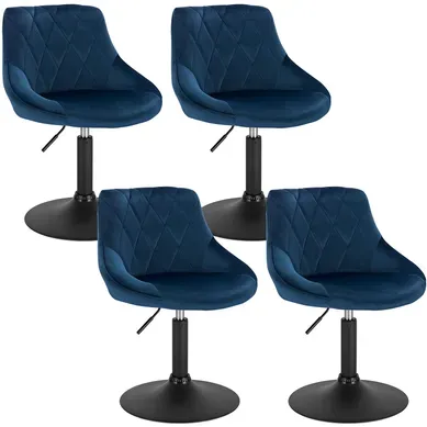 Lot De 4 Tabourets De Bar Siège Bien Rembourré En Velours -hauteur Réglable Pieds En Métal-bleu