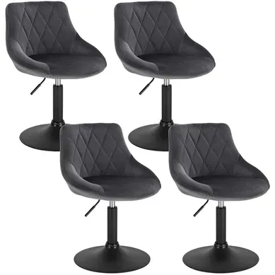 Lot De 4 Tabourets De Bar Siège Bien En Velours -Hauteur Réglable Pieds En Métal-Gris Foncé