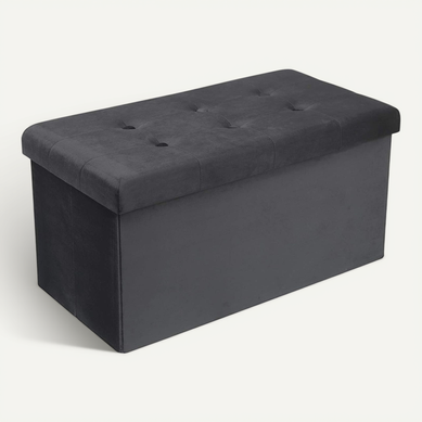 Tabouret Banc De Rangement En Velours.pouf Pliable Cube Coffre De Rangement 76x37.5x38cm.gris