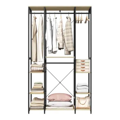 Portant Meuble Rangement Penderie En Acier+MDF.Porte-Vêtements 120x40x201cm.Noir+Chêne Clair