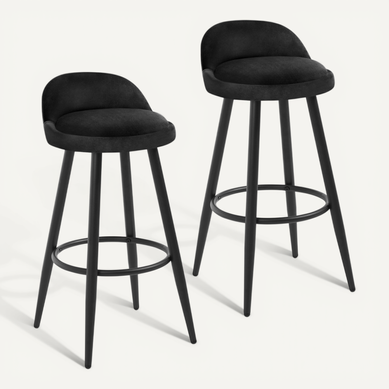 2 X Tabouret De Bar - Chaise De Bar En Velours - Tabouret Bistro En Métal - Noir 2 X Tabouret De Bar - Chaise De Bar En Velours - Tabouret Bistro En Métal - Noir
