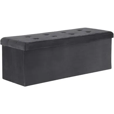 Banc Coffre De Rangement Pliant Boîte De Rangement Siège En Velours Tabouret Bas-110x37-5x38cm Gris