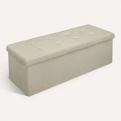 Tabouret Pouf De Rangement En Lin-coffre Repose-pied Pliable 110x37-5x38cm-beige Tabouret Pouf De Rangement En Lin-coffre Repose-pied Pliable 110x37-5x38cm-beige