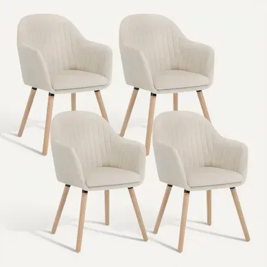 4x Chaises De Salle à Manger Chaises De Réception En Velours Et Bois Massif Crème Blanc 4x Chaises De Salle à Manger Chaises De Réception En Velours Et Bois Massif Crème Blanc