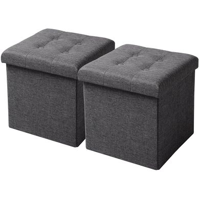 Lot De 2 Tabouret Cube De Rangement-couvercle Amovible Siège En Lin-37.5x37.5x38cm-gris Foncé