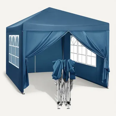 Tonnelle De Jardin Pliable 3x3m - Imperméable - Protection UV 50+ Hauteur Réglable - Bleu