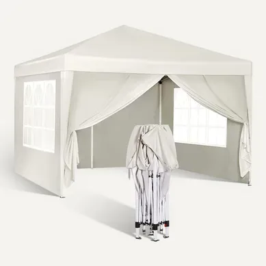 Tonnelle De Jardin Pliable Imperméable 3x3m - Protection UV 50+ Hauteur Réglable - Beige