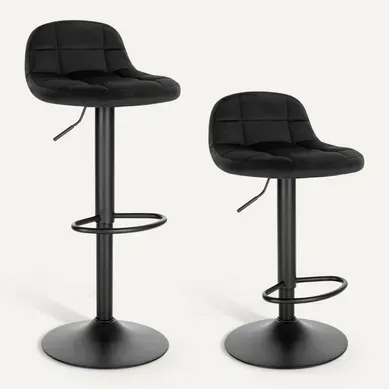 Lot De 2 Tabouret De Bar En Velours-Tabouret De Comptoir Hauteur  62-83cm-Pivotant à 360°-Noir