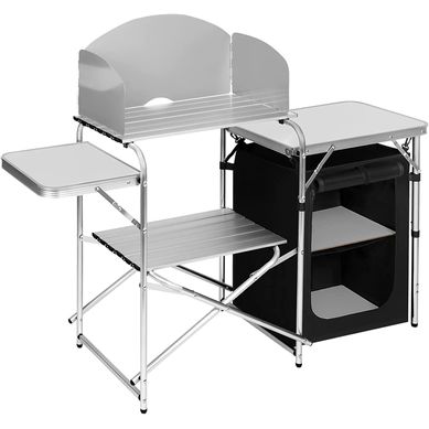Cuisine De Camping En Mdf+aluminium.table Pique-nique Pliable Avec Armoire De Rangement.blanc+noir Cuisine De Camping En Mdf+aluminium.table Pique-nique Pliable Avec Armoire De Rangement.blanc+noir