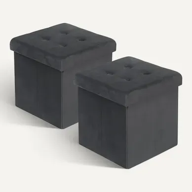 Lot De 2 Tabouret Pouf De Rangement En Velours-coffre Repose-pied Pliable 37-5x37-5x38cm-gris Lot De 2 Tabouret Pouf De Rangement En Velours-coffre Repose-pied Pliable 37-5x37-5x38cm-gris