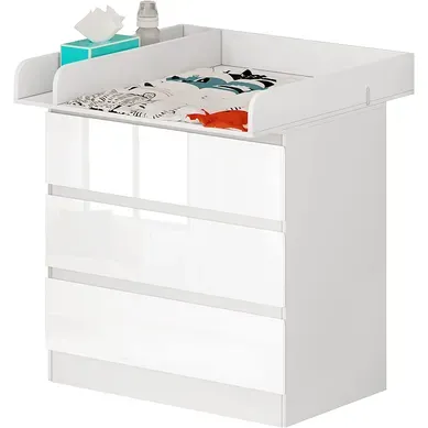 Table à Langer Bébé. Plan à Langer Avec 3 Tiroirs Meuble Enfant En Bois D’ingénierie + Mdf. Blanc
