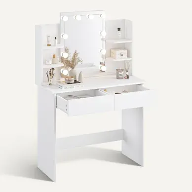 Coiffeuse Avec Miroir LED À Luminosité Réglable, Table De Maquillage, 40 X 90 X 135cm, Blanc Coiffeuse Avec Miroir LED À Luminosité Réglable, Table De Maquillage, 40 X 90 X 135cm, Blanc