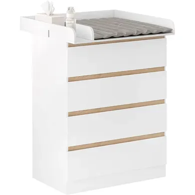 Table à Langer. Commode Bébé à Langer Avec 4 Tiroirs En Mdf+Bois D’ingénierie. 80x75x109.2cm. Blanc