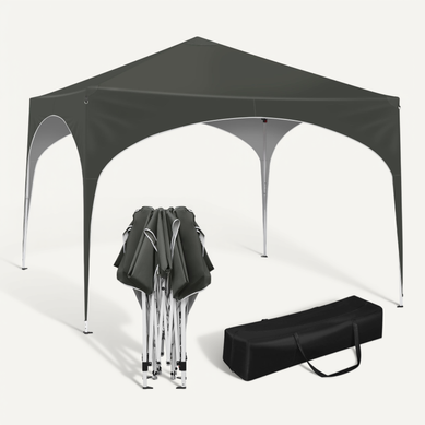 Tonnelle De Jardin-tente De Fête Avec Toit En Demi-cercle-pliable Imperméable-3x3m Gris