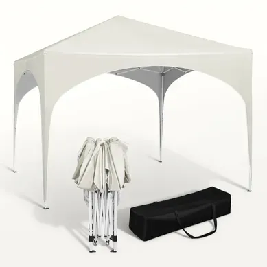 Tonnelle De Jardin-tente De Fête Avec Toit En Demi-cercle-pliable Imperméable-3x3m Beige